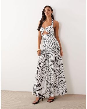 AFRM Blane Halter Neck Hardware Detail Cut Out Maxi Dress - White