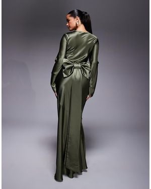 DASKA Satin Maxi Dress With exaggerated Bow Back - Grey