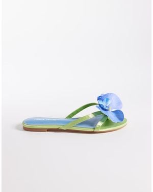 Public Desire Magnolia 3D Floral Flat Sandals - Blue