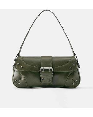 Pull&Bear Suede Shoulder Bag With Buckle - Green