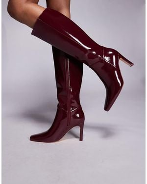 Public Desire Pose Square Toe Heeled Knee Boots - Purple