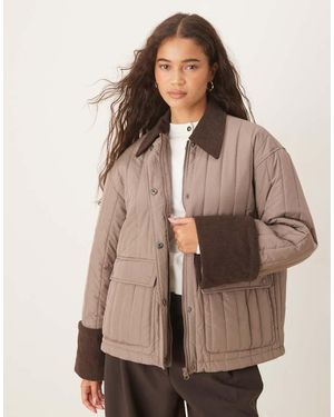 Aware Quilted Barn Jacket With Contrast Trims - Brown