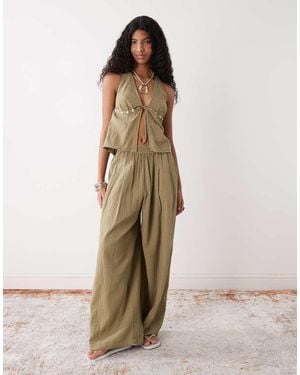 Collusion Cheesecloth Beach Balloon Trouser Co-ord - Natural