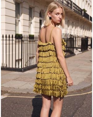 ASOS Satin Ribbon Fringe Mini Dress-green - Metallic