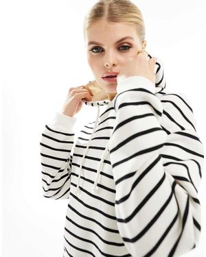 Pieces Sudadera A Rayas Azul Marino Con Capucha De Tejido Ligero Supersuave De - Blanco