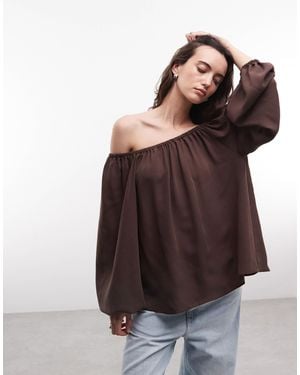 ASOS Off Shoulder Long Sleeve Top Co-ord - Brown
