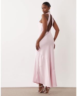 Vila Halter Neck Backless Satin Maxi Dress - Pink