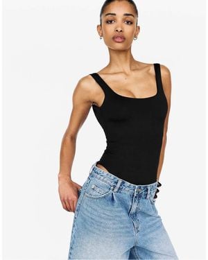 Pull&Bear Strappy Polyamide Bodysuit - Black