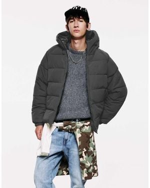 Pull&Bear Quilted Jacket With Hood - Grey