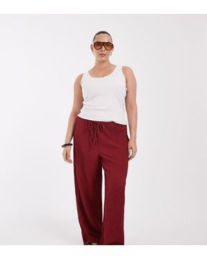 ONLY Pantaloni A Vita Alta A Gamba Larga Effetto Stropicciato - Rosso