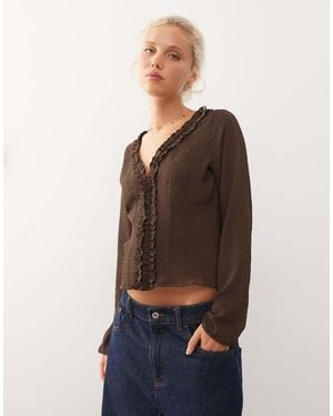 Collusion Blusa De Manga Larga Con Volantes De - Marrón