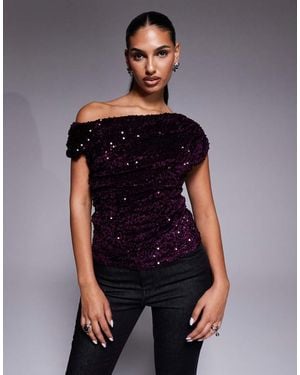 River Island Velvet Sequin Draped Top - Red