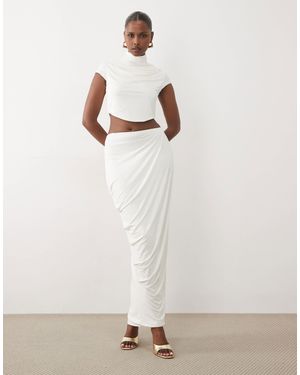 Ruched & Ready Jupe longue d'ensemble drapée en jersey sculptant - Neutre