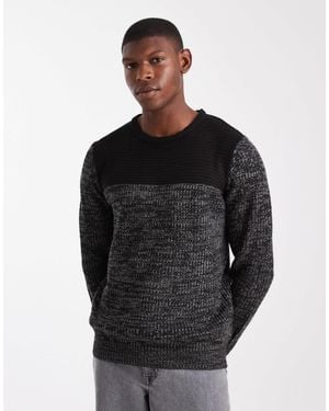 Brave Soul Crew Neck Knit Jumper With Contrast Panel - Black