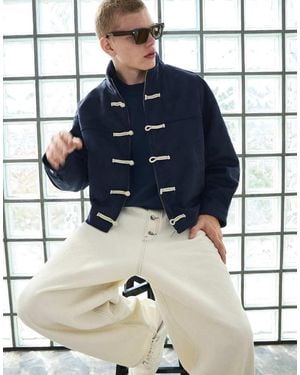 Bershka Faux Suede Clasp Jacket - Blue