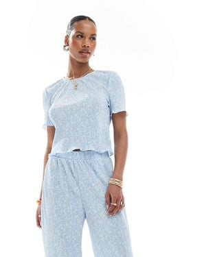 Pieces Mini Plisse Baby Tee Co-Ord - Blue