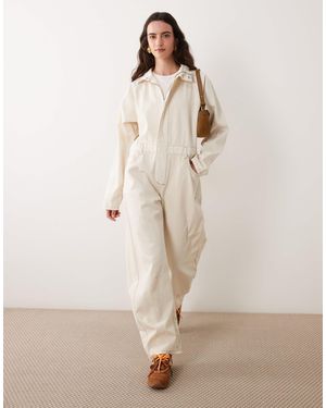 ASOS Denim Funnel Neck Jumpsuit - Natural