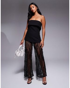 Jaded Rose Petite Sheer Tassel Sequin Trousers - Grey