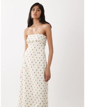WeWoreWhat Vestido Midi Color Marfil Sin Tirantes Con Estampado De Lunares Y Detalle Plegado-Blanco