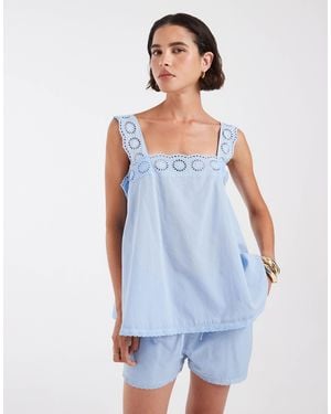 ASOS Cotton Lace Trim Babydoll Top Co-ord - Blue