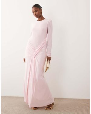 DASKA Vestito Lungo Elasticizzato A Maniche Lunghe Allacciato - Rosa