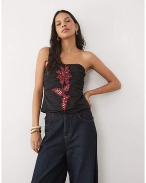 ASOS Bandeautop Met Bloemendetail - Blauw