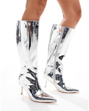 Public Desire Amped - bottes hauteur genou pointues à petit talon et tige droite - effet miroir - Blanc