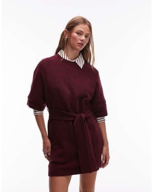 & Other Stories Knitted Belted Mini Dress With Wide Sleeves - Red