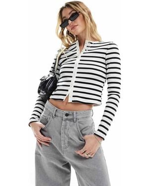 New Look Cardigan Girocollo A Righe Nere - Bianco