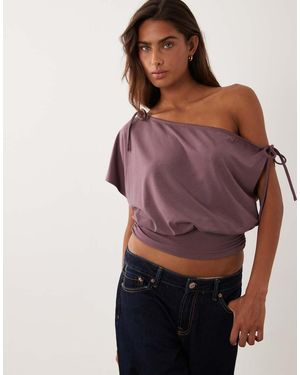 Miss Selfridge Top Con Spalle Scoperte, Arricciato, Con Fascia Alta E Bordo - Viola