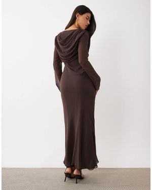 DASKA Mesh Cowl Back And Front Detail Maxi Dress - Brown