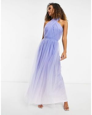 Chi Chi London Vestito lungo accollato sfumato - Blu