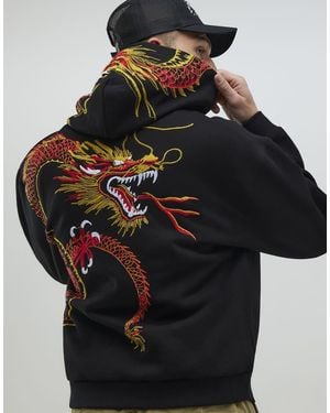 River Island Oversized Fit Kagoshima Dragon Hoodie - Black