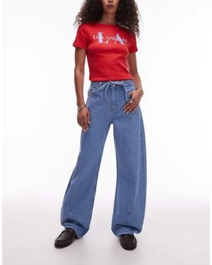 TOPSHOP High Rise Tie Belt Barrel Jean - Blue
