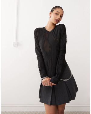 Weekday Nico Burnout Long Sleeve Mesh Top - Black