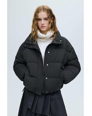 Pull&Bear Pinstripe Padded Jacket - Blue