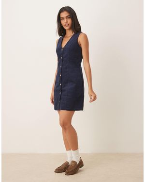 Threadbare Cord Button Front Mini Dress - Blue