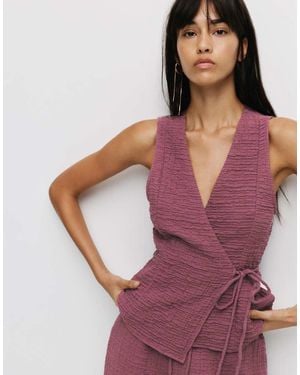 Pull&Bear Crinkled-effect Crossover Vest - Purple