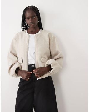 Vila Textured Clean Collarless Bomber Jacket - Natural