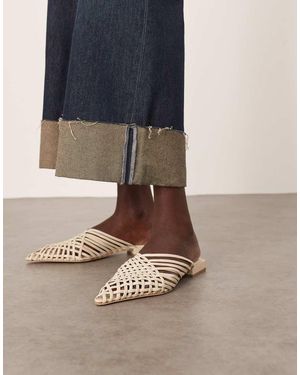 ARRANGE Mules Blanco Hueso Planos Con Diseño Entretejido De Ante Premium Zadie De - Azul