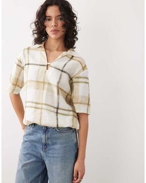 Barbour Gianna Short Sleeve Relaxed Notch Neck Tartan Shirt Green - Natural
