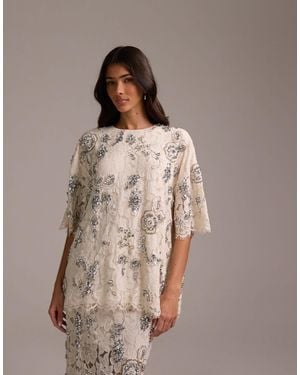 ASOS Bridal Lace Top With Embellishment - Brown