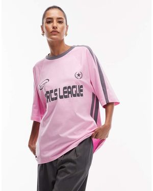 ASOS T-Shirt Stile Calcio Oversize Con Grafica Sports League - Rosa