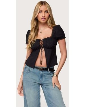 Edikted Lacey Split Front Lace Up Top - Blue