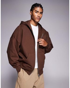 ASOS Premium Heavyweight Extreme Oversized Zip Through Hoodie - Brown