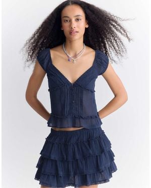 Stradivarius Ruffled Crinkle Skort - Blue