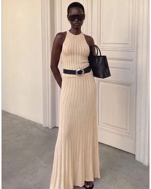 NA-KD Knitted Pointelle Flowy Maxi Skirt - Natural