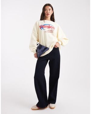 ONLY Sudadera De Corte Cuadrado Con Estampado "Venice" De -Blanco - Neutro
