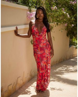 South Beach Maxi Strandjurk Met Gedrapeerde Halslijn En Tropische Bloemenprint - Groen