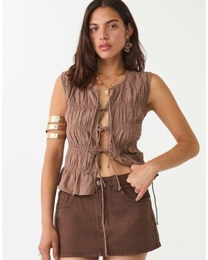 Stradivarius D62 - jupe-short en denim - Marron
